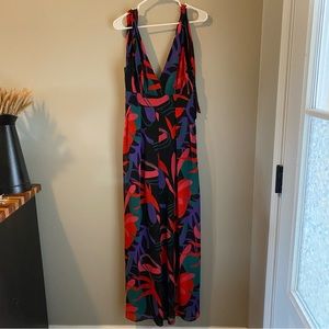 Luxxel Black Floral Wide Leg Jumpsuit Size Medium